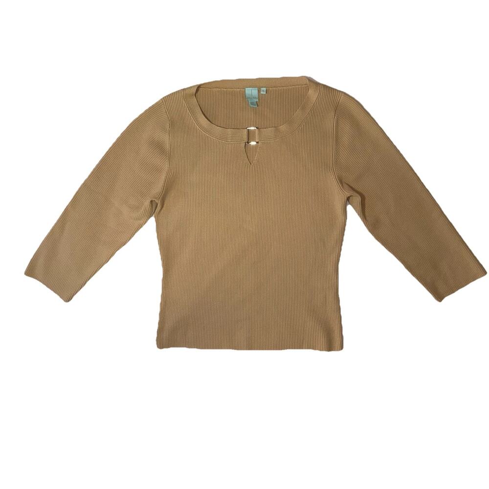 2000s Beige Ribbed Knit Top Size XL Vintage Fashion Cyber Grunge Bratz Fashion